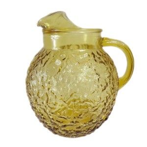 Vtg Anchor Hocking Lido Milano Honey Gold Glass Ball Pitcher Ice Lip 96 Oz Read